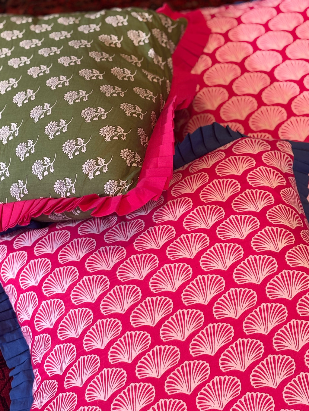 Handblock Print Cushion covers with frill border