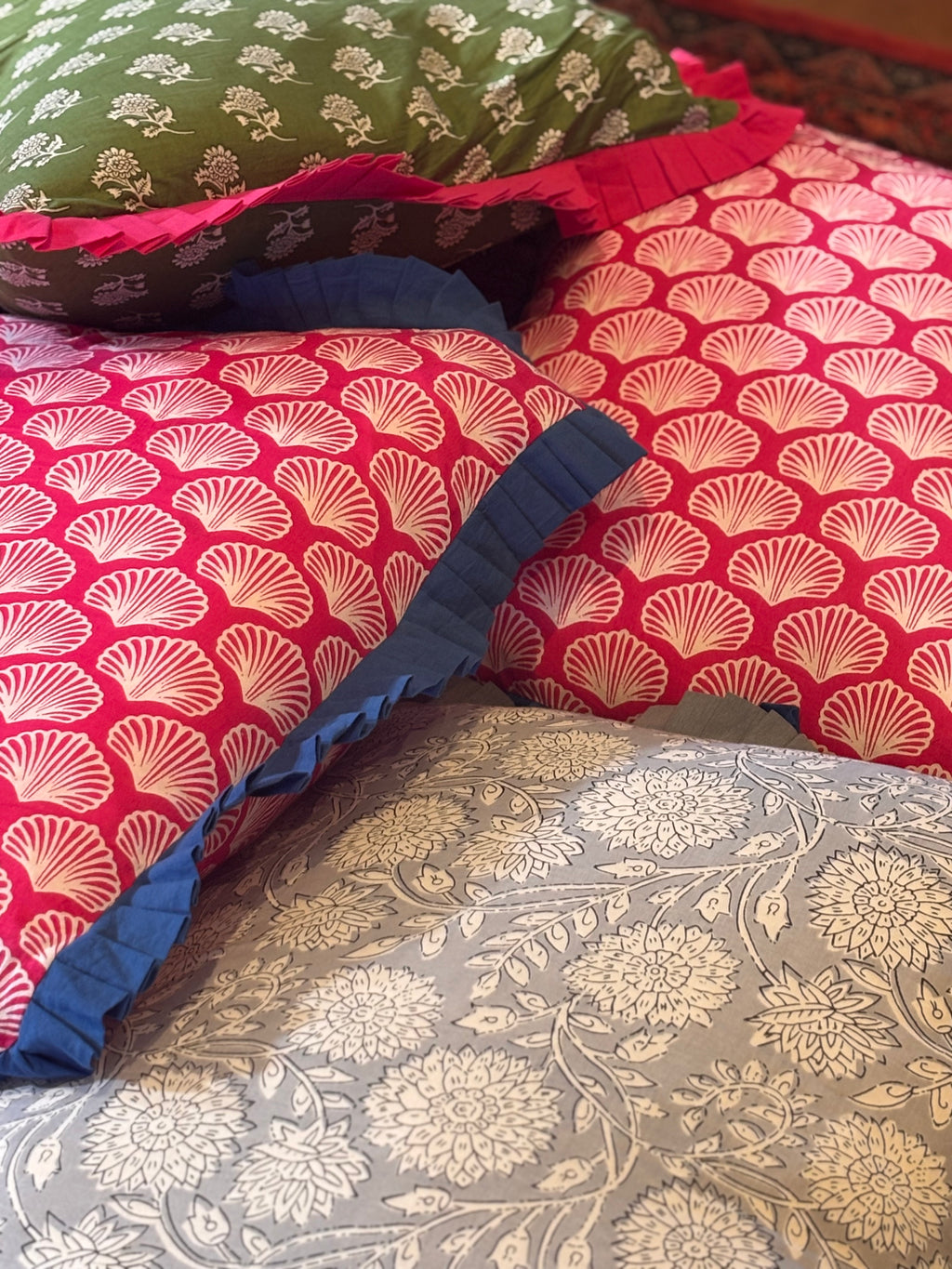 Handblock Print Cushion covers with frill border