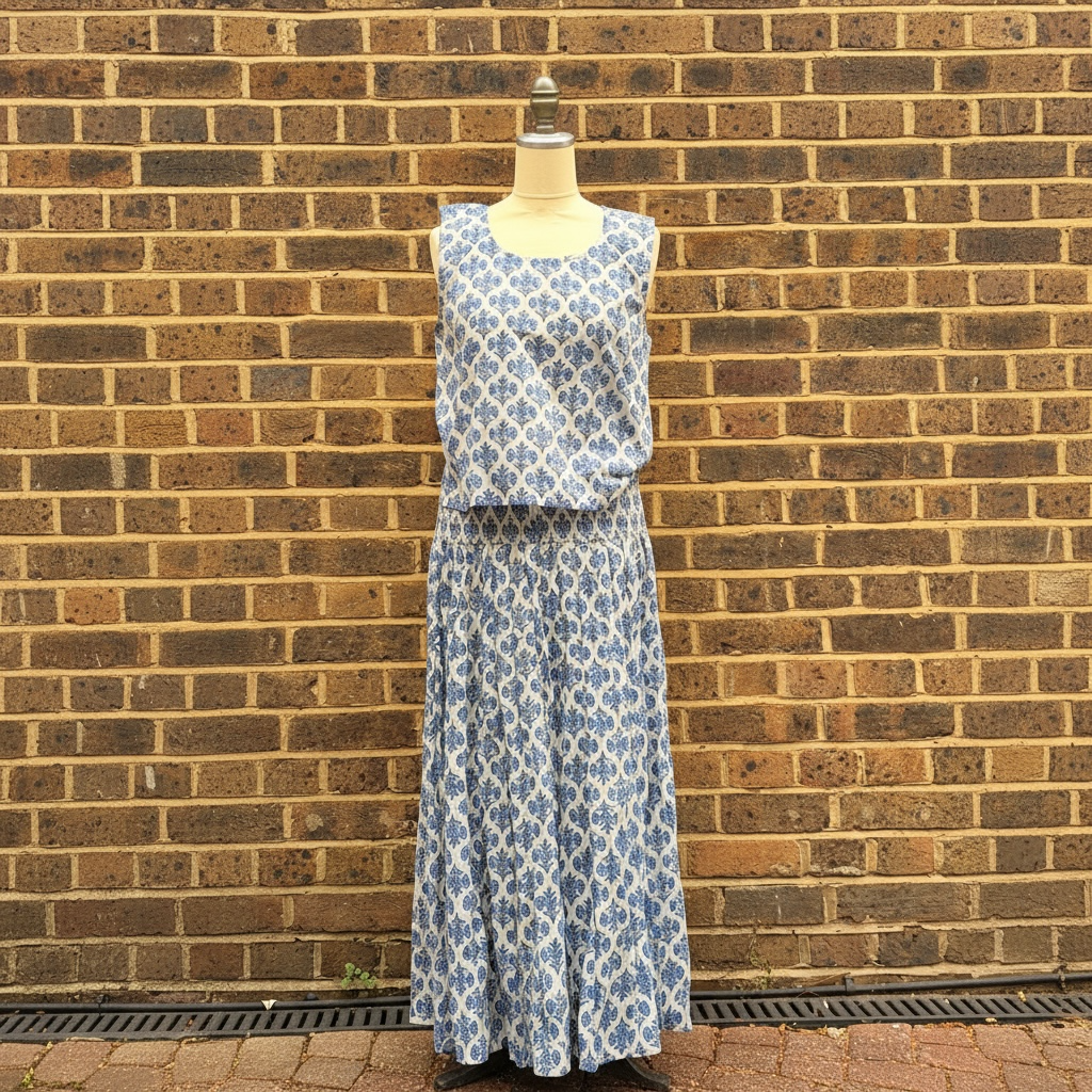 Blue Floral Block Print Sleeveless Top