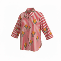 Women’s Cotton Red & White Striped Floral Print Button-Down Shirt