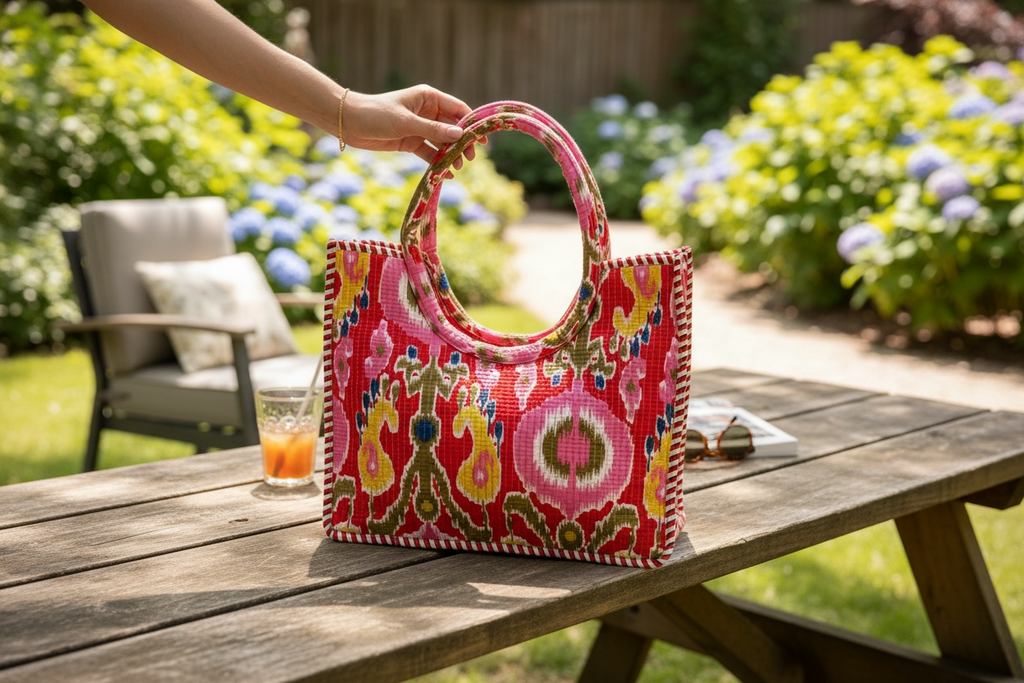 Vibrant Ikat Tote Bag with Matching Pouch