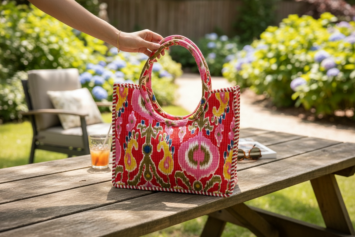 Vibrant Ikat Tote Bag with Matching Pouch