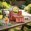 Vibrant Ikat Tote Bag with Matching Pouch