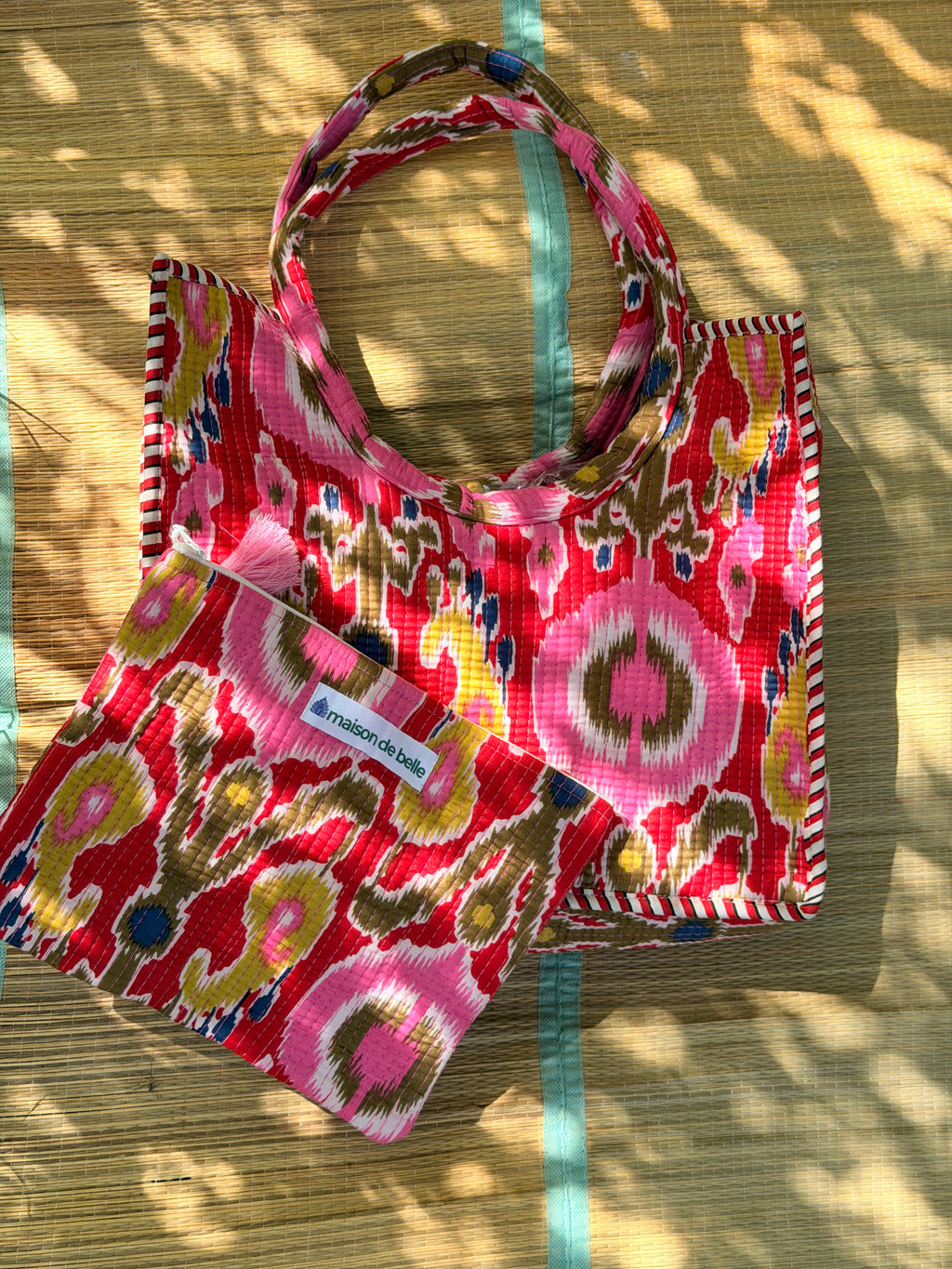 Vibrant Ikat Tote Bag with Matching Pouch