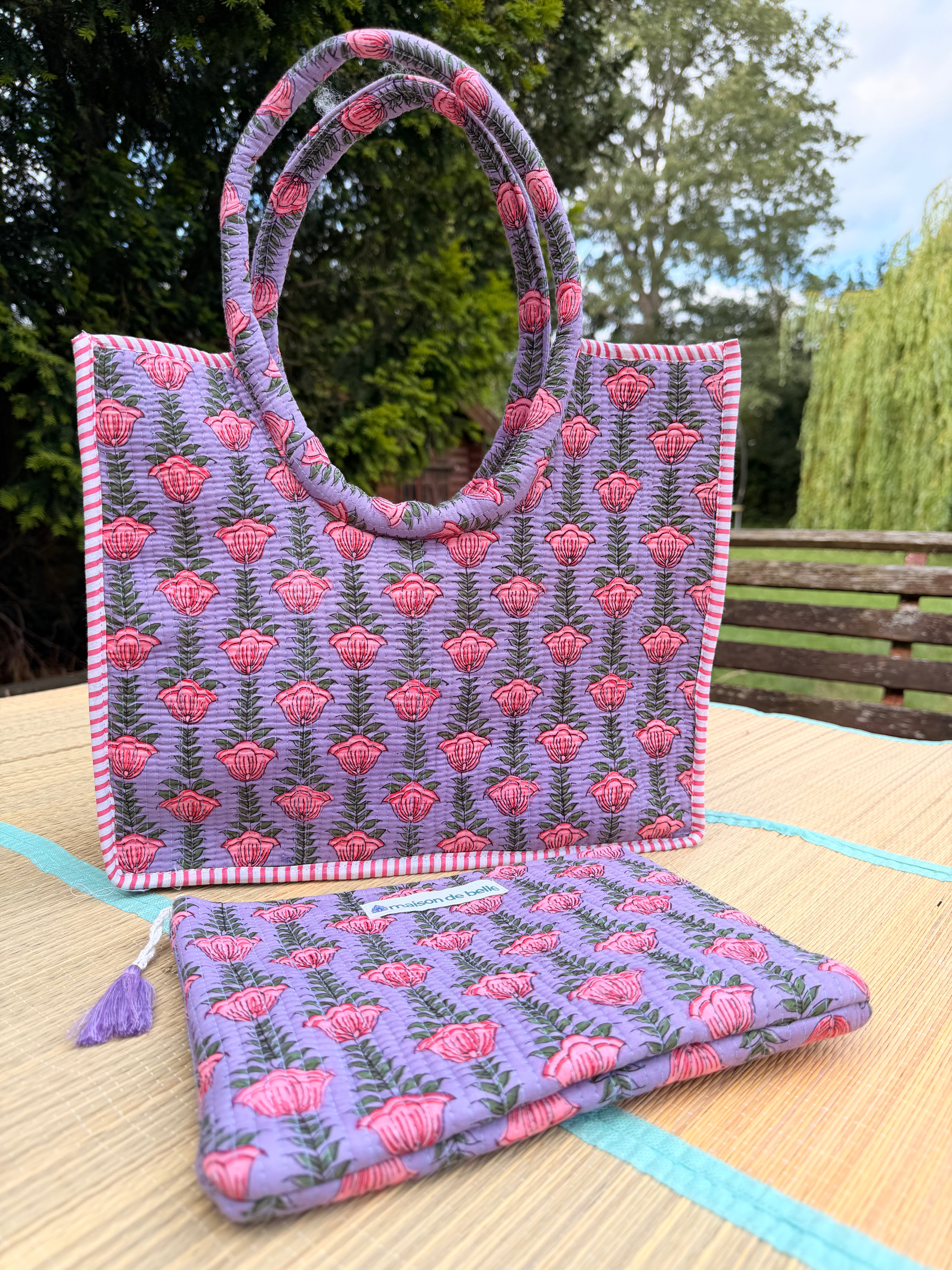 Block Print Quilted Tote & Pouch Set