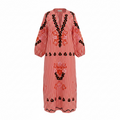 Orange Stripe Embroidered Kaftan Dress