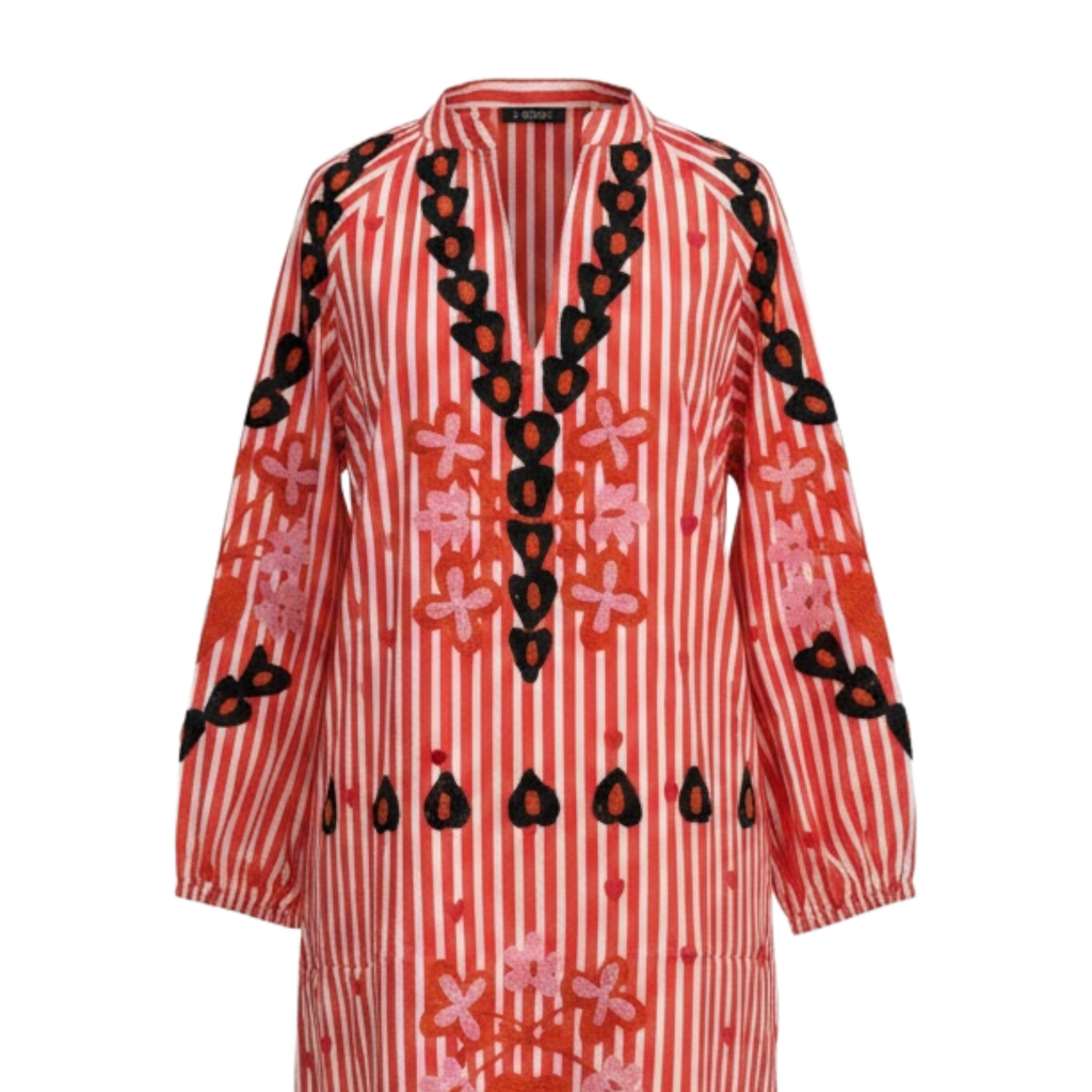 Orange Stripe Embroidered Kaftan Dress