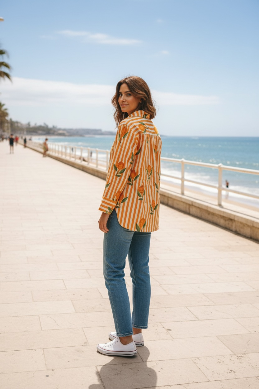 Cotton stripe shirt in yellow