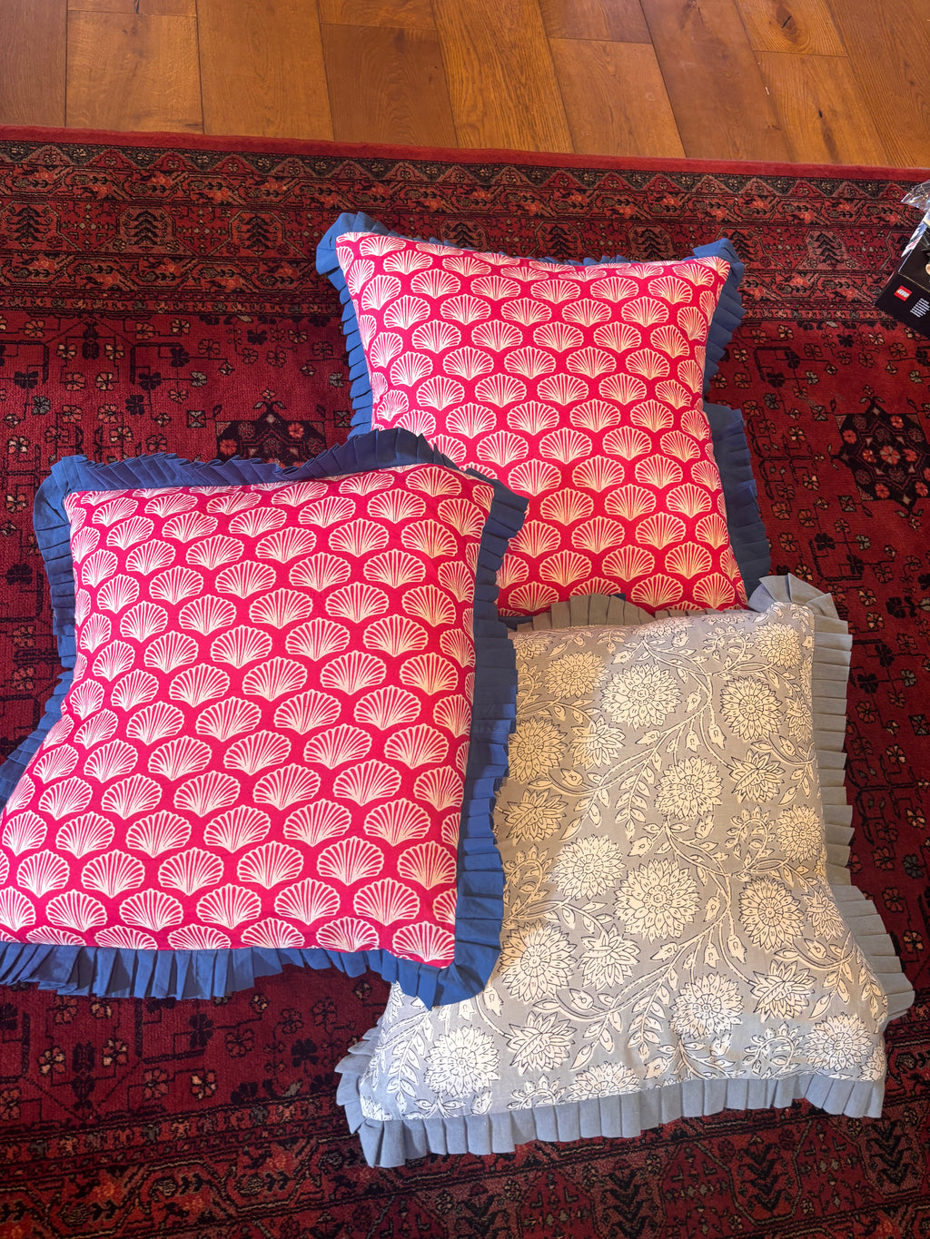 Handblock Print Cushion covers with frill border