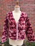 Burgundy velvet jacket tie front