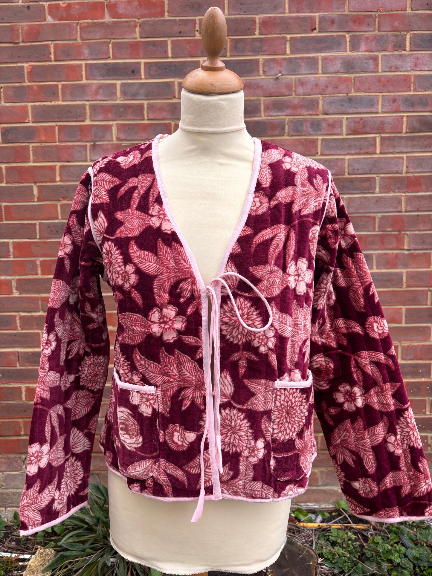 Burgundy velvet jacket tie front