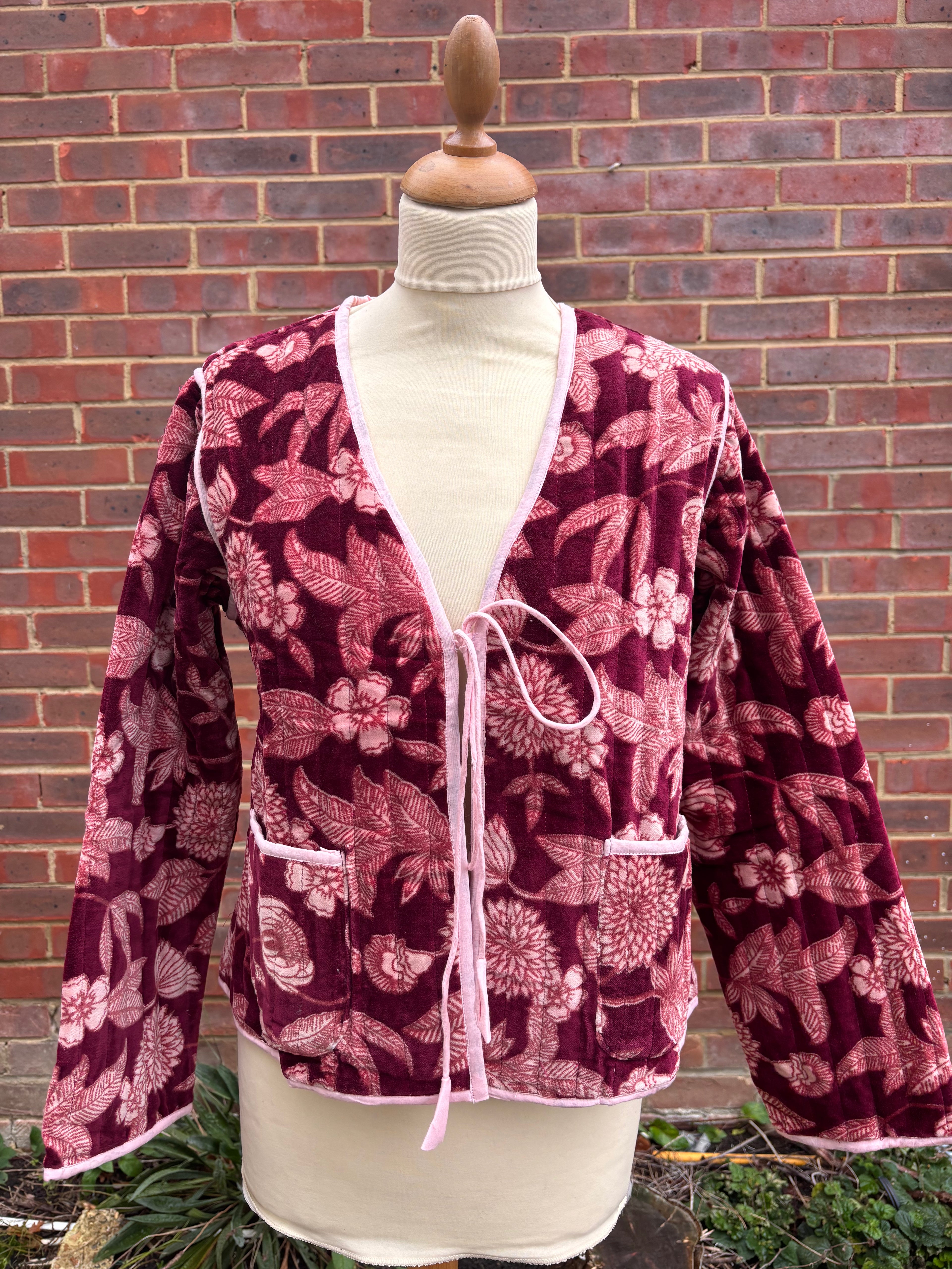 Burgundy velvet jacket tie front