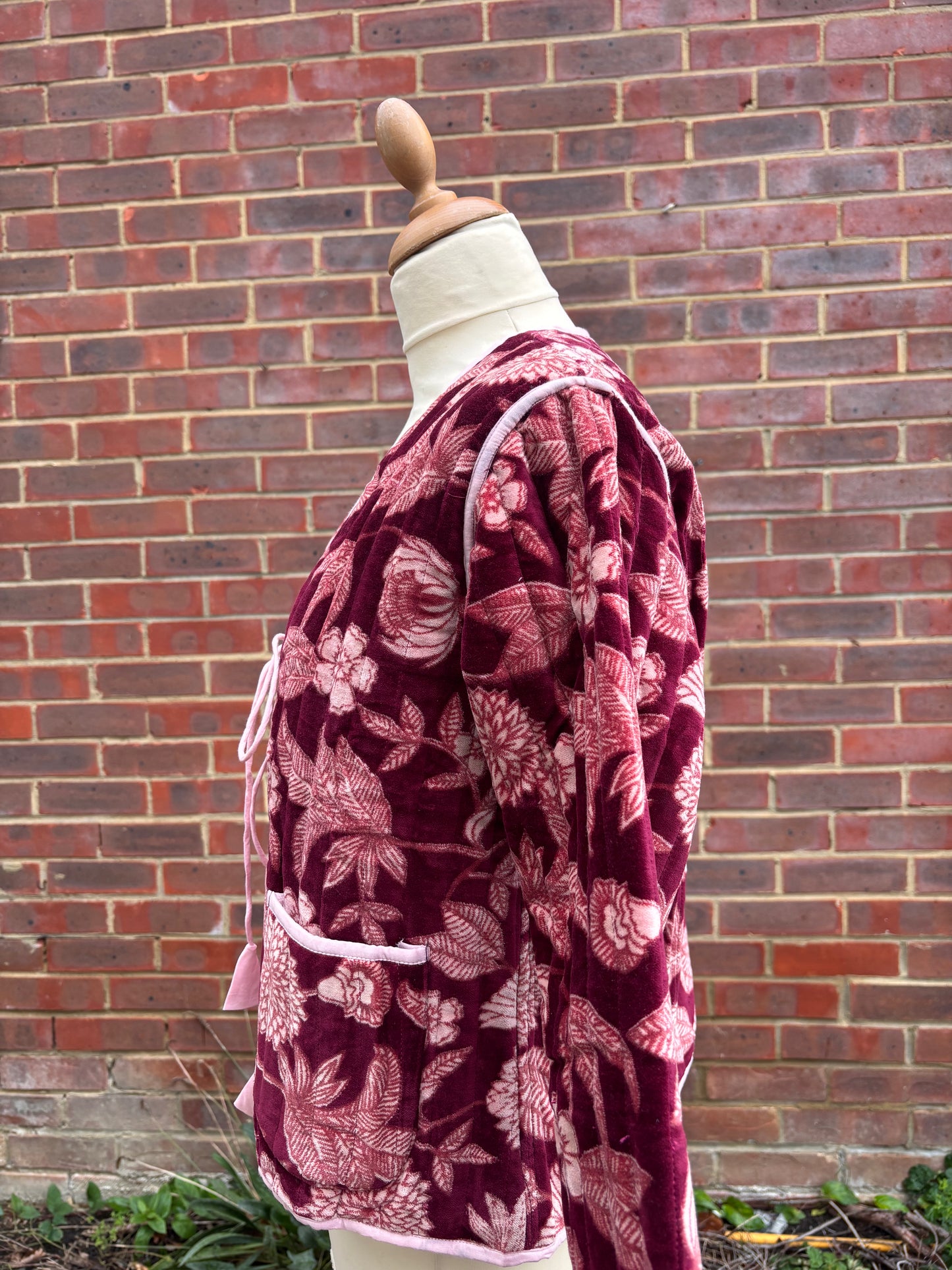 Burgundy velvet jacket tie front