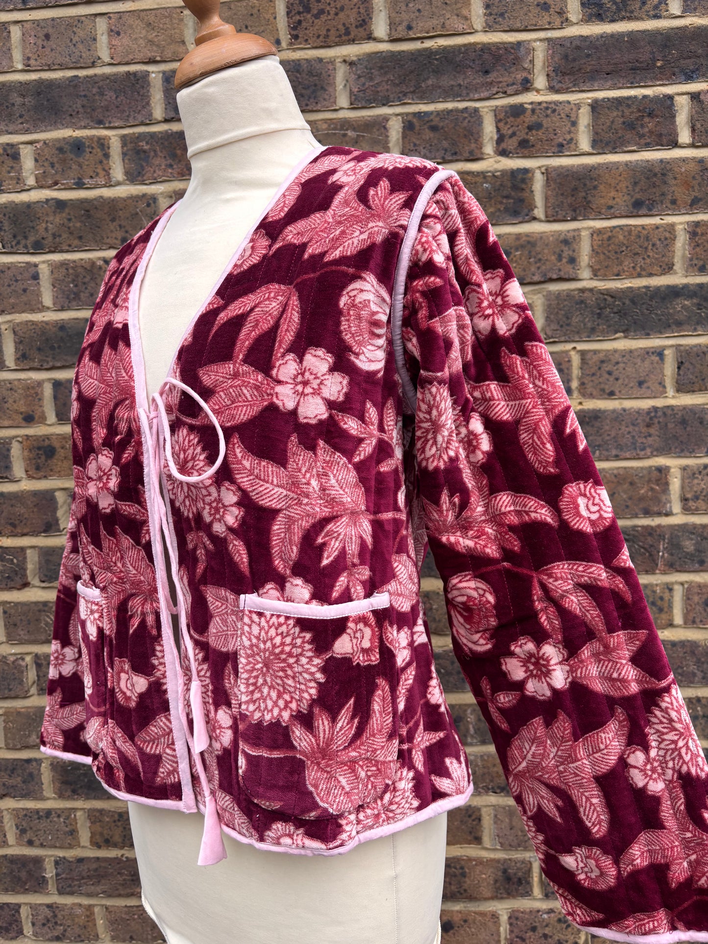 Burgundy velvet jacket tie front