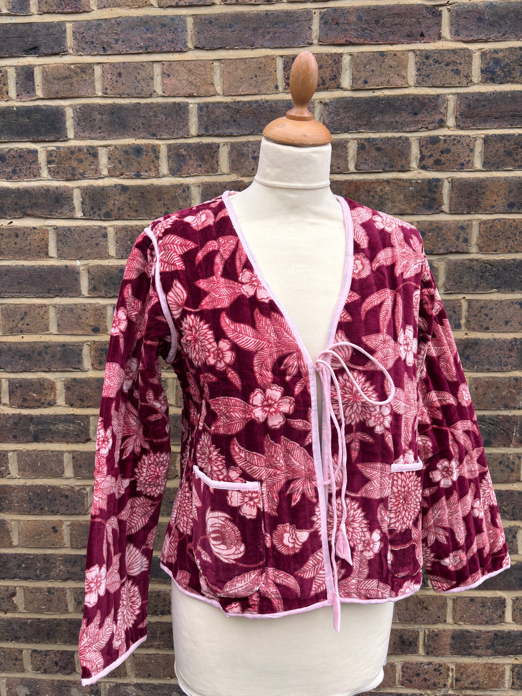 Burgundy velvet jacket tie front