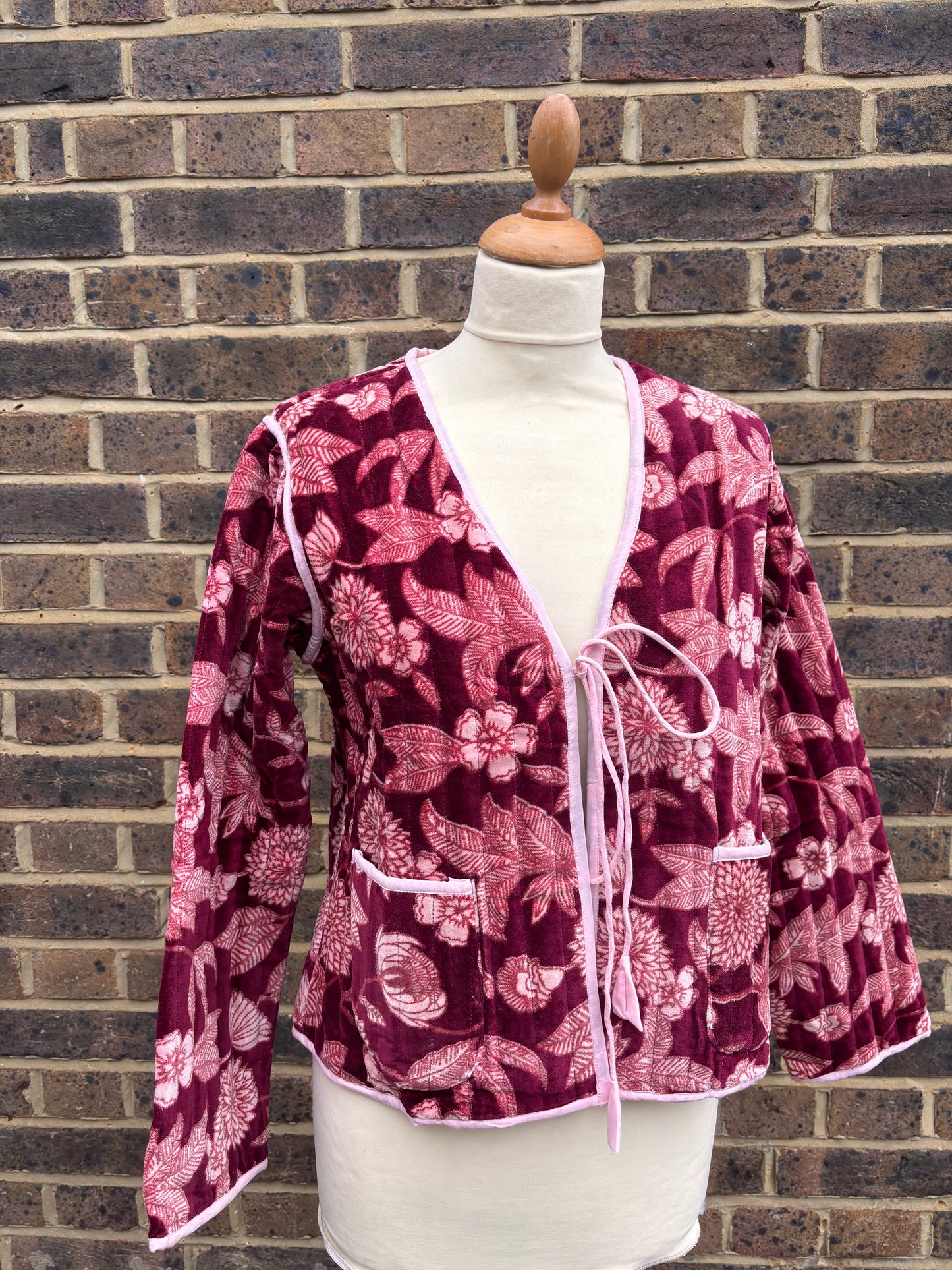 Burgundy velvet jacket tie front