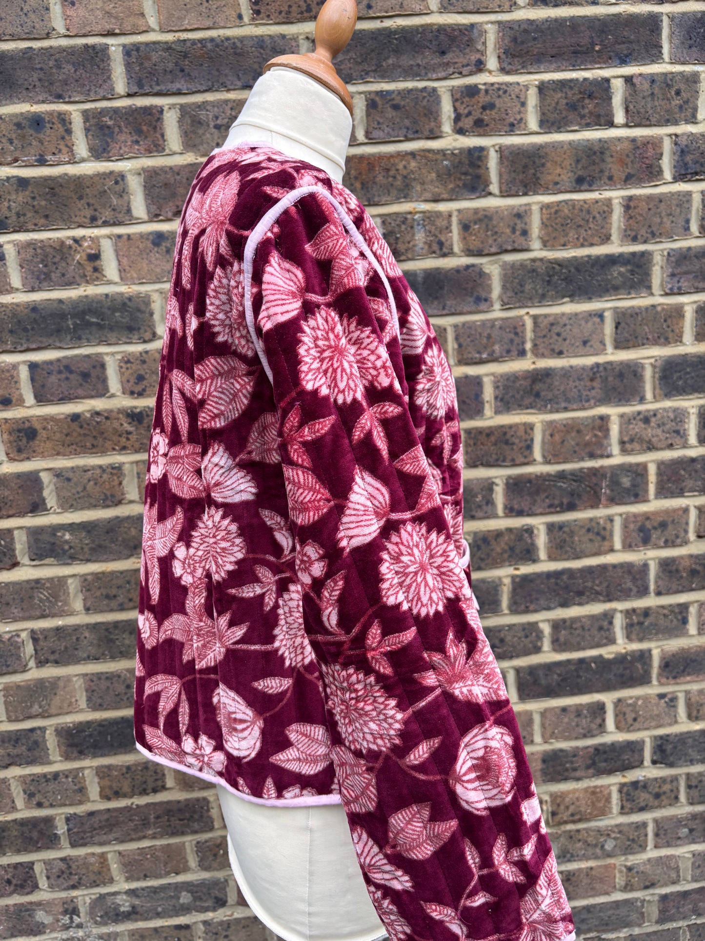 Burgundy velvet jacket tie front