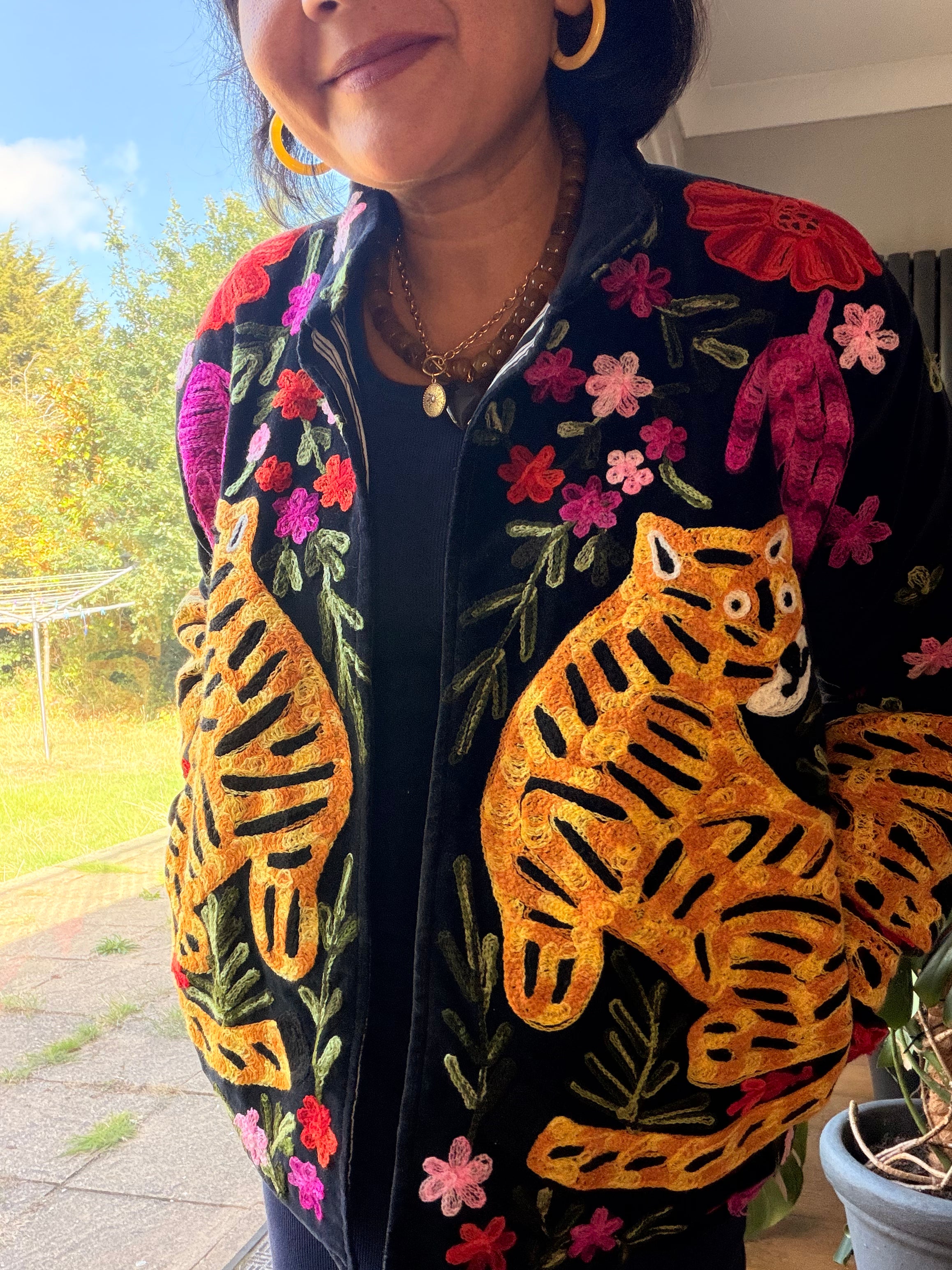Hand-Embroidered Tiger Velvet Jacket