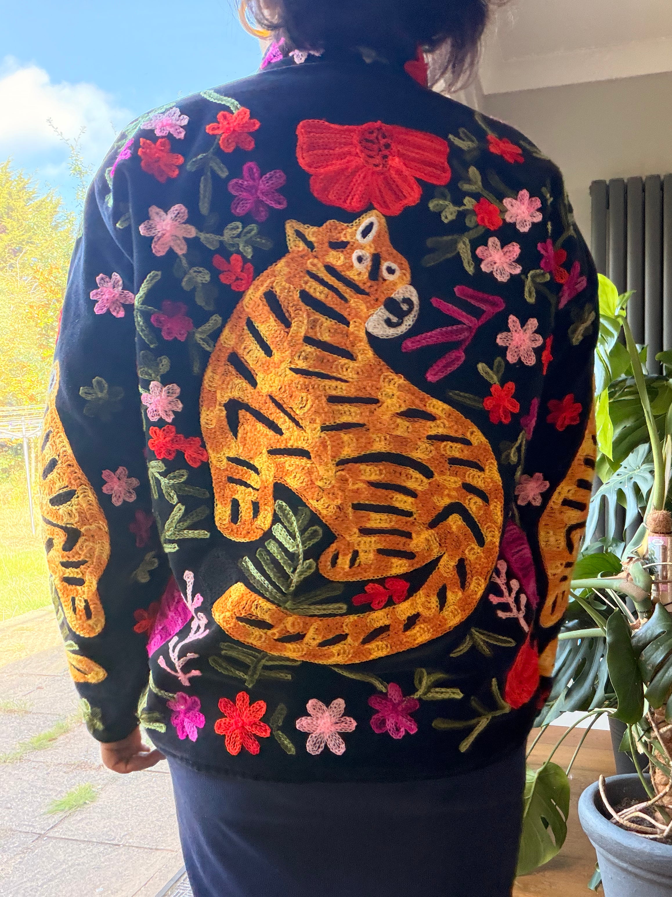 Hand-Embroidered Tiger Velvet Jacket