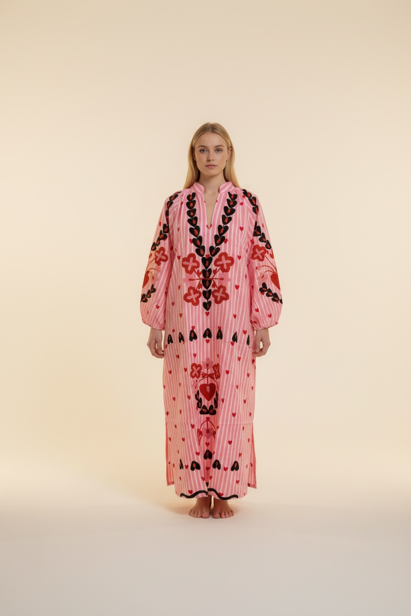Suzani Kaftan dress in pink