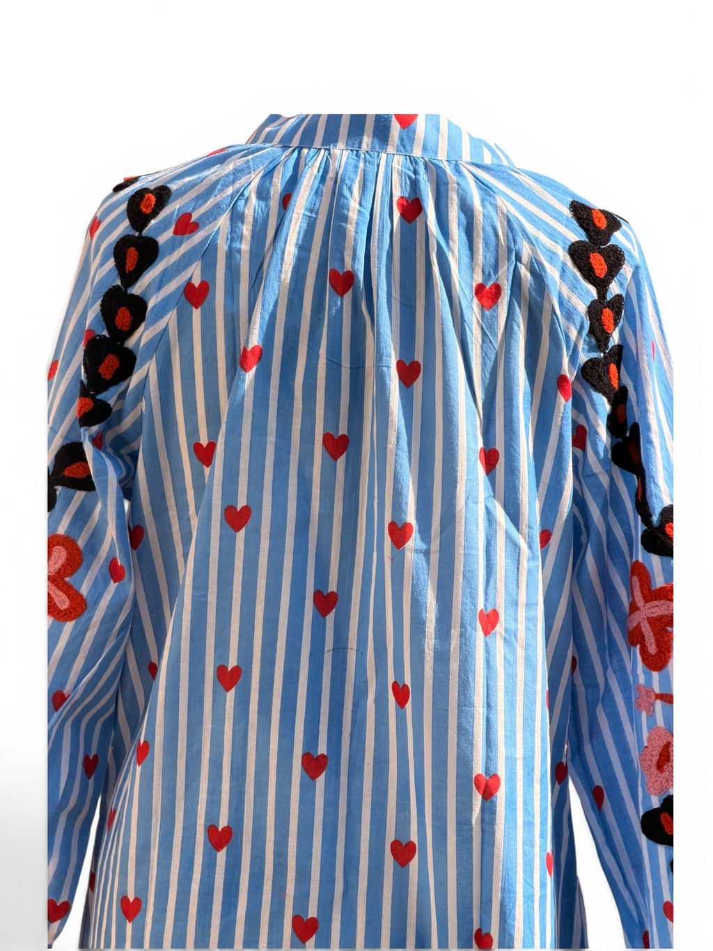 Blue Stripe Suzani Embroidered Kaftan Dress