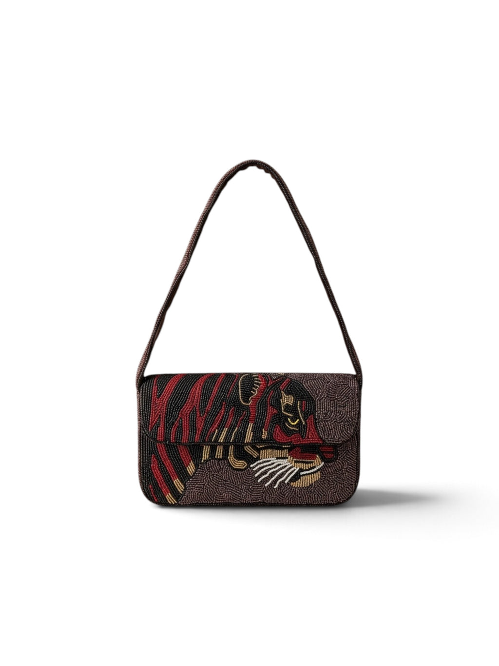 Hand-Beaded Statement Shoulder Bag- Tiger