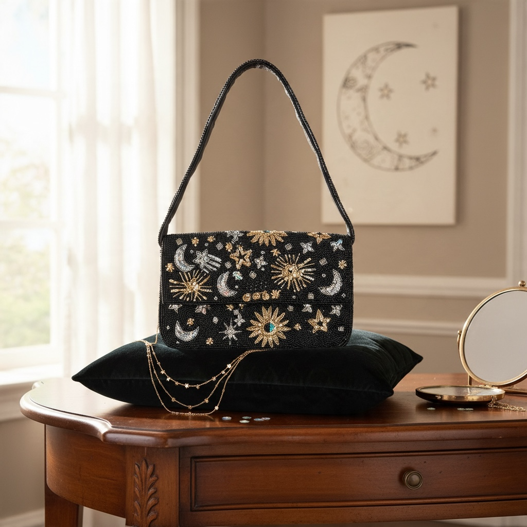 Hand-Beaded Shoulder Bag- Celestial