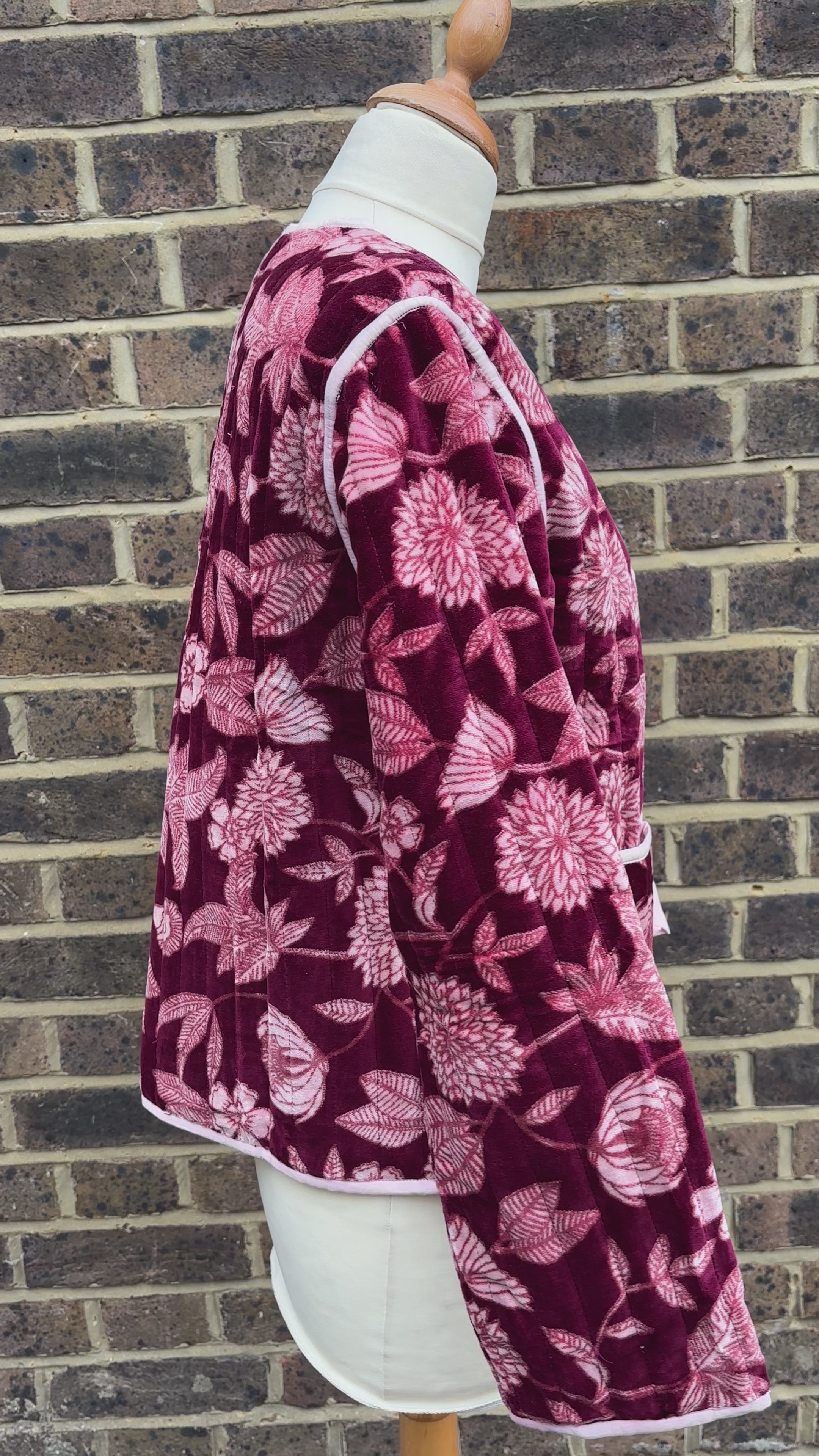 Burgundy velvet jacket tie front