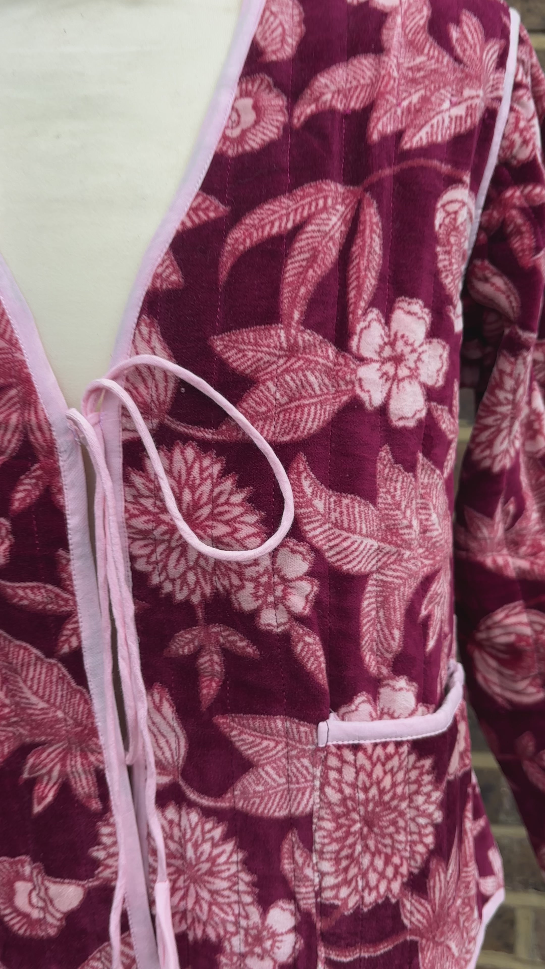 Burgundy velvet jacket tie front