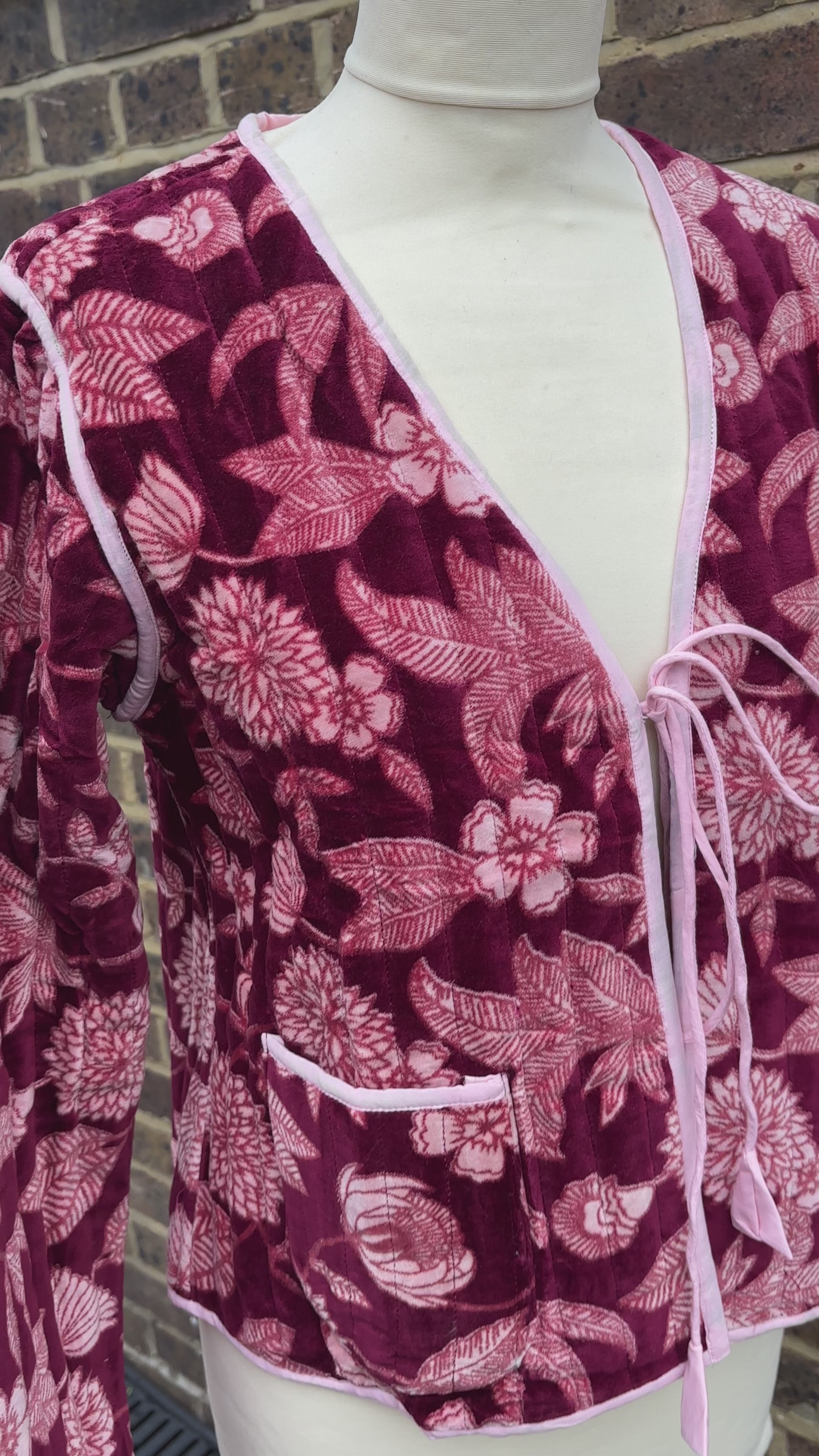 Burgundy velvet jacket tie front
